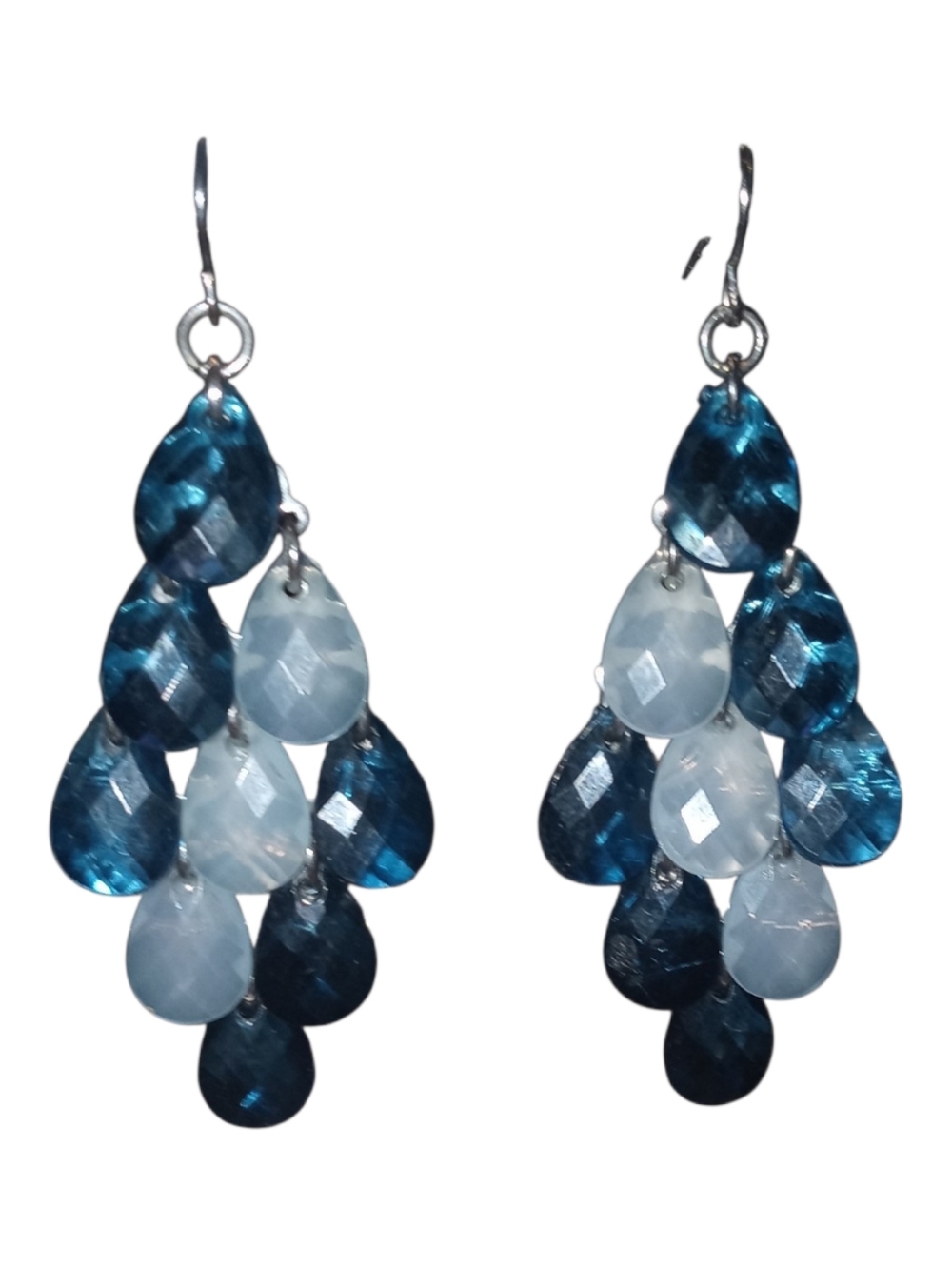 silver-toned blue & white faceted beads Dangle Earrings
